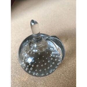 Clear Glass Paperweight Apple Leaf Stem Bubbles